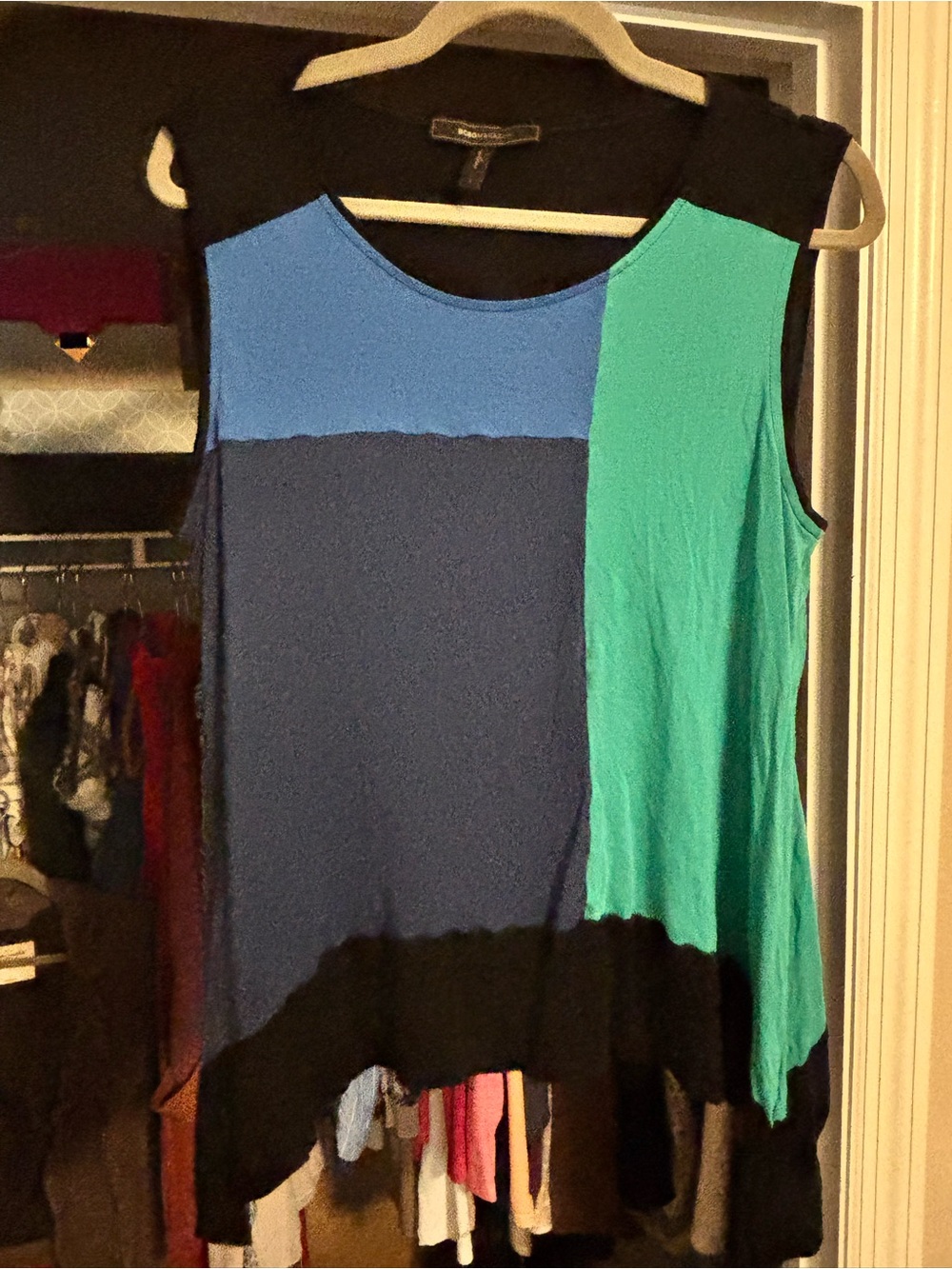 BCBGMaxAzria Sleeveless Colorblock Top in Blue, Teal & Black